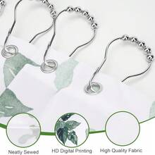 Tenda da doccia con foglie verdi, set di tenda da doccia in tessuto impermeabile, decorazione da bagno con 12 ganci, 182,88 x 182,88 cm, decorazione autunnale