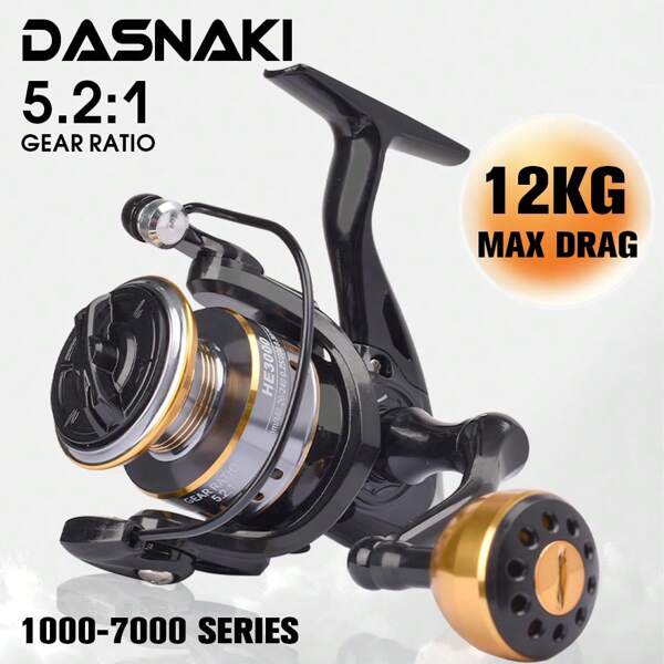 DASNAKI 13+1BB 全金属深轴旋转渔线轮，5.2:1 齿轮比，适用于海水钓鱼和抛竿