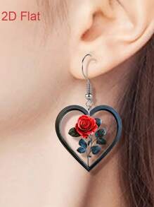 1 Pair 2D Acrylic Heart & Rose Flower Earrings, Minimalist & Romantic Women Earring Gifts, Suitable For Everyday Wear, Parties, Holidays