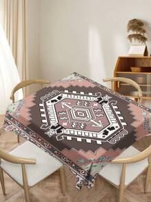 1 pieza Mantel de estilo bohemio con estampado, mantel rectangular o redondo de poliéster impermeable con impresión digital, adecuado para la sala de estar, mesa de comedor al aire libre, mesa redonda pequeña