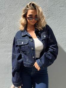 Jeta Ari Premium Denim Contrast Stitch Denim Jacket - Dark Wash - View 8