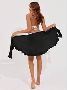 Women's Sarong Short Beach Cover Up Skirt Sheer Bikini Wraps Ruffle Hem Bathing Suit Coverups For Swimwear For Dress