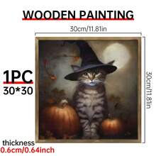 1 件万圣节墙壁艺术、可爱的虎斑猫万圣节艺术印刷品、房间装饰美学、家居装饰、房间海报、帆布墙壁艺术、可选框架、房间装饰用品、客厅装饰。