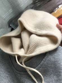 Conjunto de gorro e cachecol de malha de cor sólida feminino, 1 peça, grosso e quente, proteção auricular, versátil com capuz para outono/inverno