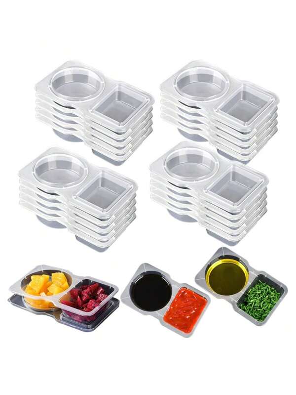 20 Pcs Double Compartment Condiment Container, Reusable Snack Containers, Condiment Containers With Lids, Sauce Containers For Snacks, Dips, Takeout, Travel And Outdoor Camping