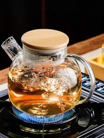 1 件硼硅酸盐玻璃茶壶 - 带可拆卸金属浸泡器，耐热冲击，适用于散叶茶、花茶和凉茶 - 适合家庭、办公室或送礼 - 优雅的透明玻璃茶具，饮料制备，时尚的竹盖，耐用的厨具，现代厨房配件，适合办公室工作人员、学校、家庭、返校