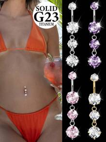 G23钛金吊坠肚脐环女士吊坠肚脐环CZ肚脐环弧形杠铃内螺纹肚脐穿孔饰品 - 彩色 - 查看 10
