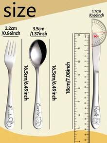 LICVIC 1-3pcs Customized Engraved 304 Stainless Steel Cutlery Set, Personalized Children's Name/Pattern Tableware Set, Customized Travel Cutlery Set, Portable 3 PiecesCutlery Set With Fork/Knife/Spoon, 12 Pattern Styles, 6 Font Styles, Suitable For Birthday Gifts, Anniversary, Children's Day Gifts, For Children, Friends, Family, Living Room, Dining Room - Style a - View 3