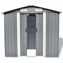 Deboola Metal Garden House With Pitched Roof 204 X 132 X 186 Cm Garden Tool Shed With Sliding Door Tool Shed With Metal Foundation As Garden Shed Garden Hut Or Bicycle Garage - Grey - 42983 - View 2
