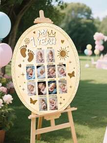 My First Year Photo Board Baby First Year Photo Frame 1st Year Birthday Display Photo Wood Board Baby 12 Months Milestone Picture Frame Baby Keepsake Gift Baby Shower First Birthday Party Decor
