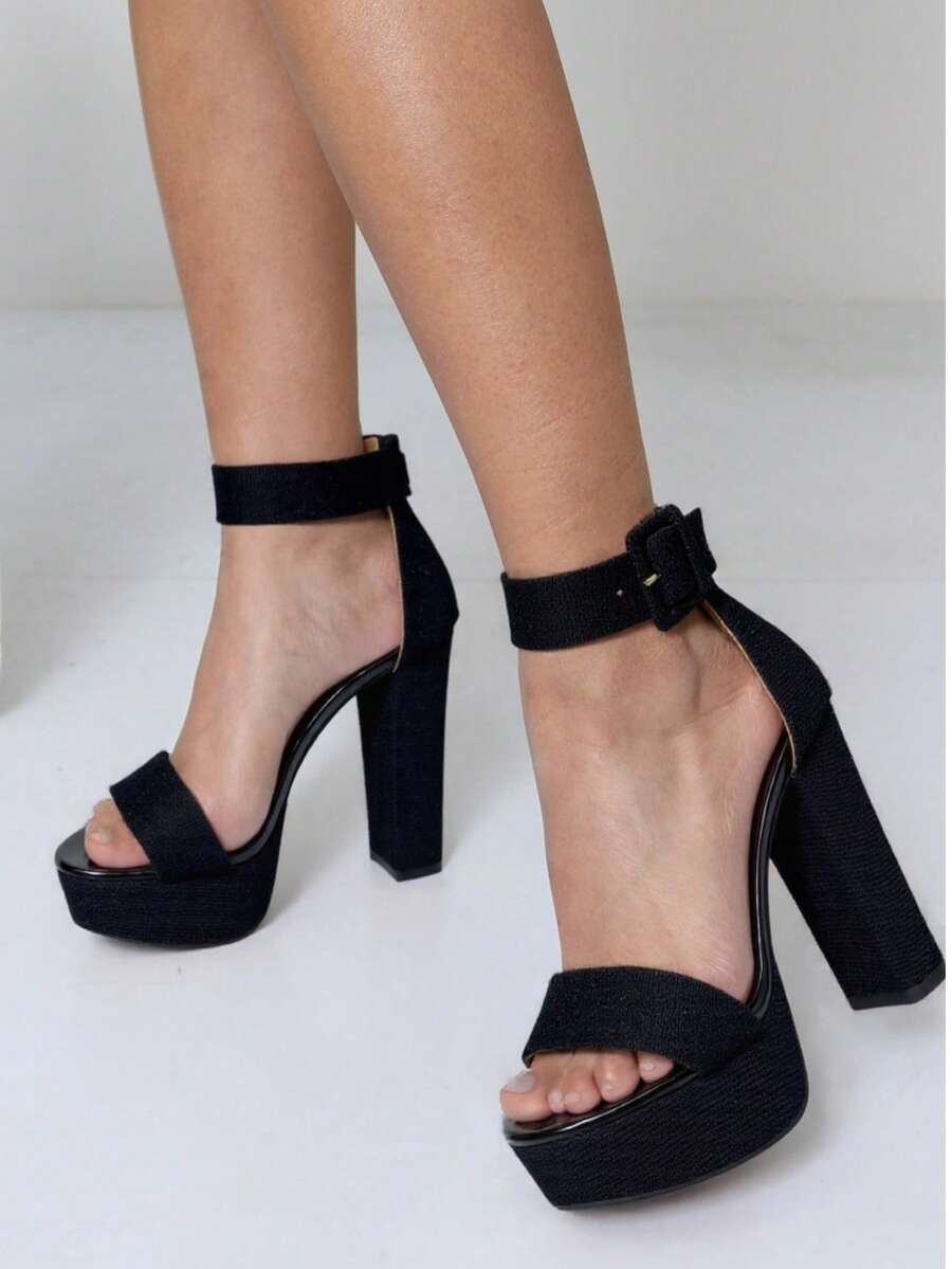RevReaL Women's Platform High Heel Sandals - Open Toe Block Heels With Ankle Strap For Parties And Special Occasions - Black - View 1