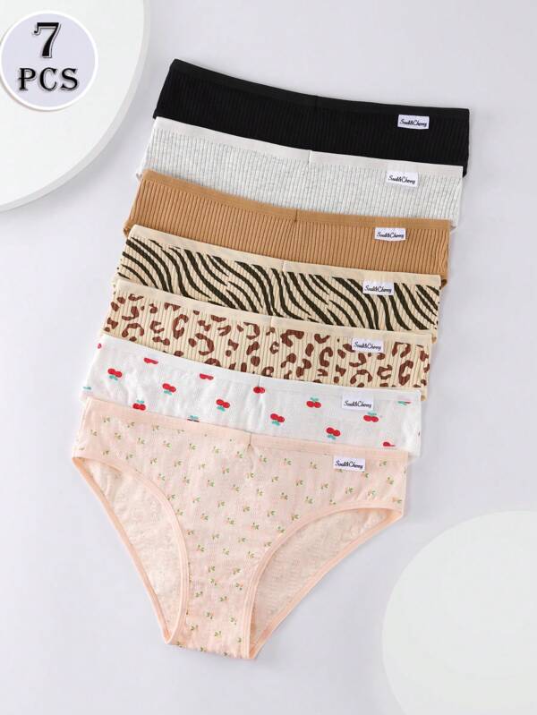 7pcs Sexy & Soft Breathable Stretchy Absorbing Sweat Sport Panties For Women, Leopard Print Underwear And Daily Wear Lingerie