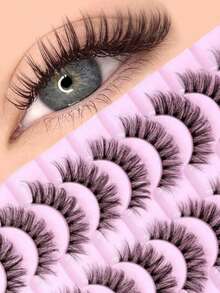 10 pares de pestañas postizas de ojo de gato de aspecto natural y esponjoso, con efecto 3D y volumen, con rizo D, lánguidas y que parecen extensiones, para festival, rave, maquillaje con brillo, accesorios para fiesta rave - Pestañas Fluffy - Ver 1