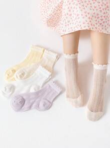 5 pares de calcetines para niños, con parches de malla transpirable, elásticos y cómodos, con lindos patrones florales y de rayas, de material suave y amigable con la piel, calcetines medianos para niñas, para primavera/verano