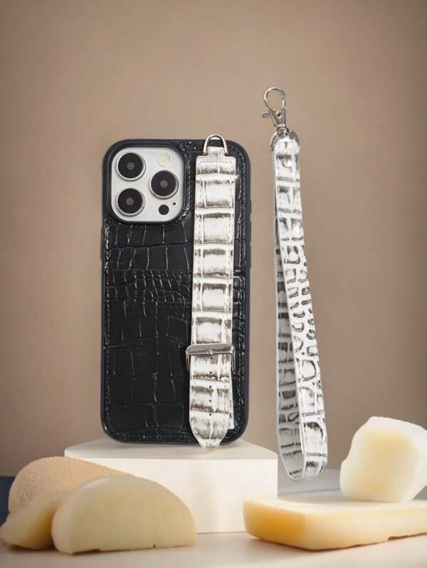 Crocodile Pattern Compatible With IPhone 16 Pro Max Phone Case, Multifunctional Wrist Strap Design 15 Pro/14 Anti-Drop With Card Slot, Crocodile Skin Pattern