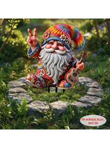 Verspielter Hippie Gnom Acryl Gartenstab, wetterfestes Outdoor-Dekor für Blumentöpfe, Rasenflächen, Terrassen und Hinterhöfe, perfektes Einweihungs- oder Freundschaftsgeschenk