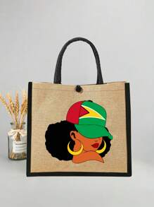 Lightweight Handbag And Matching Makeup Bag - Made Of Waterproof And Easy To Clean Fabric, With A Hat And The "" Letter Pattern For Women, Suitable For Shopping, Travel, Beaches, Teacher Thank-You Gifts, And Women's Linen Large Capacity Handbags. Innovative Design And Large Capacity Make It An Ideal Shopping Bag.