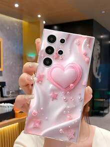 1 件粉色心形、珍珠、五角星透明软硅胶手机壳，适用于三星 Galaxy A04e/12/A13/A14/A34/A50/A52/A53/A54/S21/S22/S23/S24/S25/S25 超防水防震防摔防刮