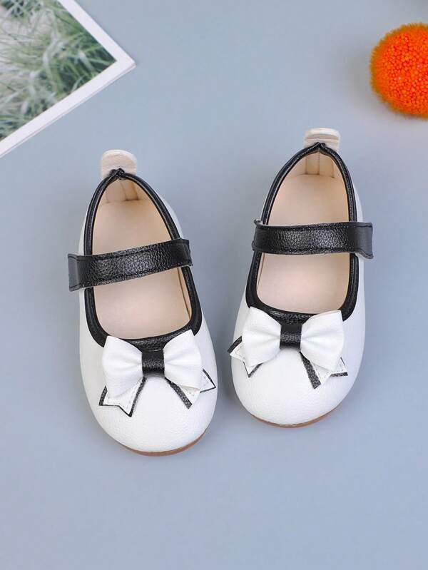 1 Pair EU Size 21-25 Toddler Girl's PU Bow Detailed Mary Jane Shoes, Stylish Princess Footwear Suitable For Parties, Outdoor, School, Everyday Wear