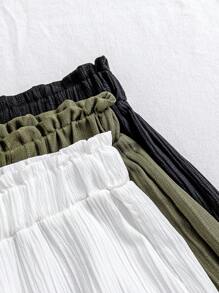 3pcs Girls Casual Solid Color Button Decorated Shorts, Summer