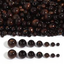 50/100/300/500pcs/pack Round/oval Shaped Wooden Beads In Deep Brown Color For Making Diy Bracelets, Necklaces And Other Handicrafts