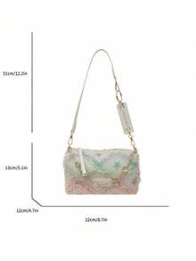 Women's Chain Strap Colorful Five-Pointed Star Color Blocking Canvas Shoulder Bagtrendy Star Print Women Bag