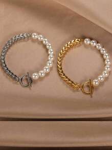 1 Stück Mode personalisiertes Armband aus gemischtem Edelstahl und Perlen für Frauen zum täglichen Tragen