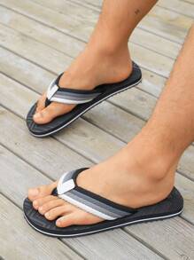 Tongs pour hommes, sandales, sangles en tissu gris, vert et noir blocs de couleurs à la mode, sandales plates d'extérieur décontractées pour la plage, marron