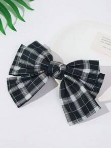 1pc Girls' Cute British Style Plaid Bow Spring Hair Clip Accessory