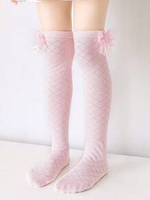 1 Pair Kids All Season Patterned Bow Decor Crew Length Socks