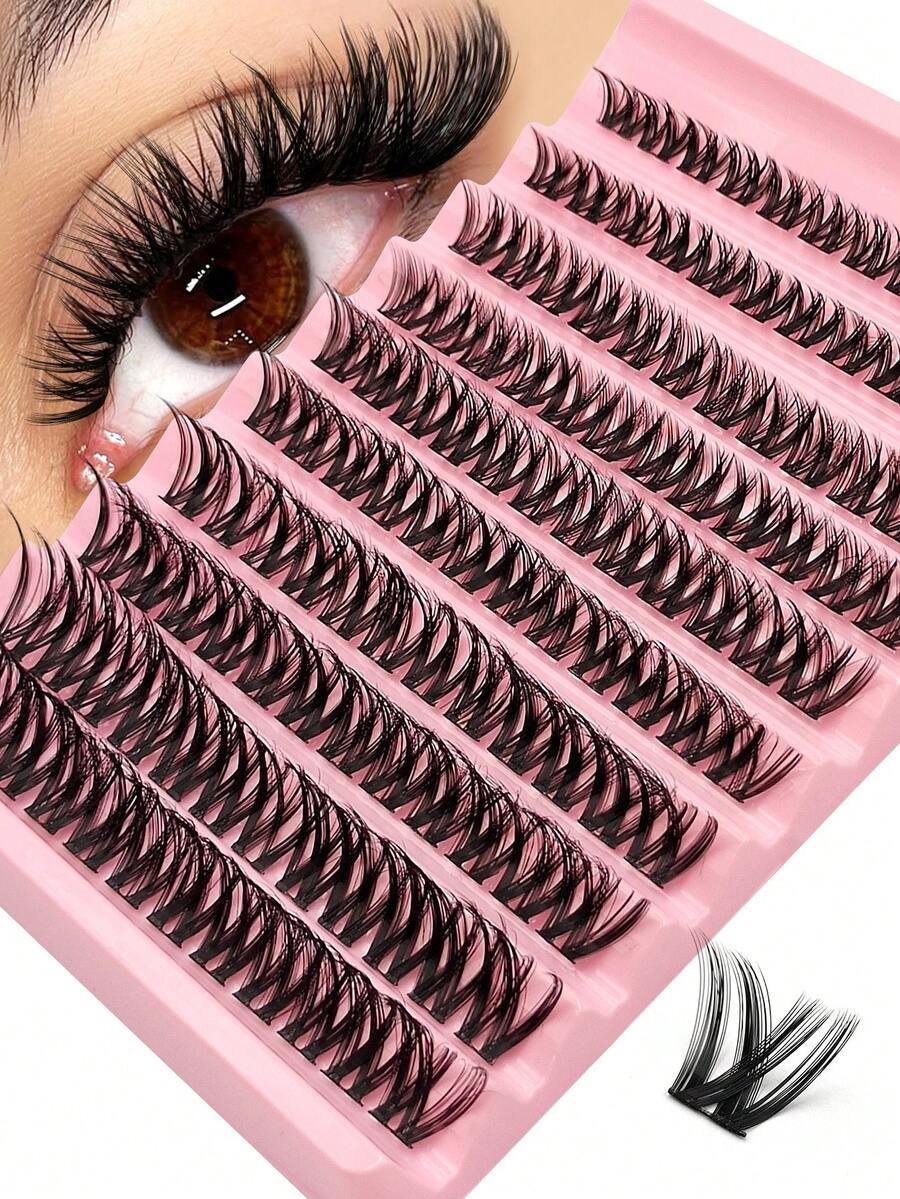 Asiteo 120片D型卷翘蓬松假睫毛，DIY睫毛嫁接，柔软细腻的单根睫毛，浓密卷翘簇状假睫毛，轻松在家DIY，打造大眼妆容的秘诀，睫毛簇，单根假睫毛，假睫毛 - 黑色 - 查看 1