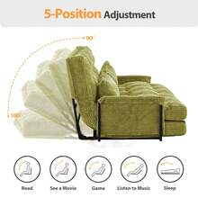MAXYOYO Adjustable Floor Sofa With Pillows, Multifunctional Bean Bag Bed, 5-Position Foldable Lazy Sofa Bed With Armrests, Multifunctional Floor Seat For Reading, Watching TV And Resting - Green - View 3