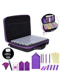 30/60/120 槽 DIY 钻石画收纳盒，升级版帆布收纳盒带配件，防震珠子和艺术品收纳架，便携式珠宝容器带工具，多功能工艺品和缝纫用品套件，塑料材质 - 彩色 - 查看 13