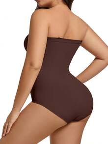 Plus Size Women Strapless Shapewear Bodysuit Tummy Control Butt Lifter Push Up Bust Full Body Shaper Tube Top Invisible Under Dresses For Wedding Party - 棕色 - 查看 5