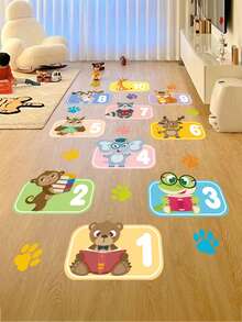 10 个数字格子地板贴纸墙贴，创意卡通动物拼图跳房子游戏墙贴，可移除 DIY 艺术地面走廊墙纸装饰，适用于儿童卧室、幼儿园、教室 - 彩色 - 查看 3