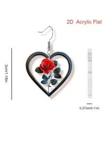 1 Pair 2D Acrylic Heart & Rose Flower Earrings, Minimalist & Romantic Women Earring Gifts, Suitable For Everyday Wear, Parties, Holidays