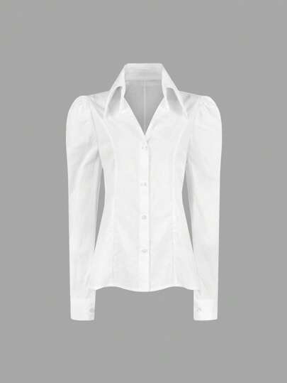 Camisa elegante de negocios casual con botones de ajuste delgado de unicolor