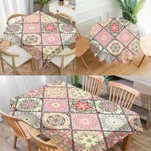 1 Stück Bohemien bedruckte Tischdecke, moderne rechteckige/runde wasserdichte Tischdecke aus Polyester, Digitaldruck, geeignet für Wohnzimmer, Zuhause, Outdoor-Dining, Kleiner Rundetisch