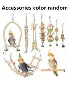 9pcs Bird Toys, Swing, Ladder, Climbing Training Set For Small & Medium Sized Love Birds, Tiger Stripe Peony Parrots, Chew & Grind Teeth