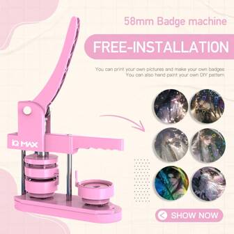 Button Maker Machine 58mm - (3rd Gen) Installation-Free 58mm(2.25in) DIY Pin Badge Button Maker Press Machine Badge Punch Press With Free 100pcs Button Parts&Pictures&Circle Cutter