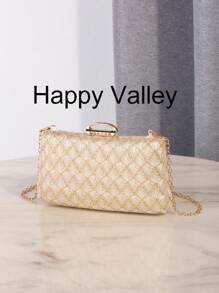 Elegant Metallic Chain Strap Clutch Purse, Minimalist Fashion Women Evening Bag For Weddings, Formal Parties, Galas And Gifting