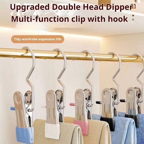 Stainless Steel Hooks Clips Plastic Dipped Windproof Traceless Hooks Clips Rotatable Clothes Drying Clips Multifunctional Powerful Clips Hat Socks Underwear Clips Closet Kitchen Bathroom Clips Weight-Bearing Hooks Non-Punching Household Drying Clips Slip Resistant Anti-Fall Clothes Hanger Clips Balcony Outdoor Clips
