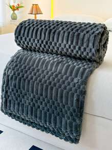 1pc Soft Solid Color Rolled Edge Blanket, Comfortable Throw Blanket For Sofa, Couch, Bed - Dark Grey - View 14