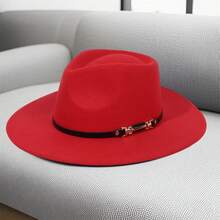 Women Men Fedora Hat, Elegant Soft Wide Brim Cap Jazz Hat With Belt For Casual Party - 紅色 - 查看 6