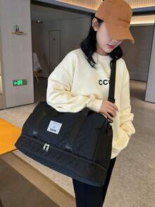 黑色可扩展旅行收纳包，轻便可折叠，可扩展，便携，周末/过夜包，周末包/住院包/书包/学习用品包 - 黑色 - 查看 4