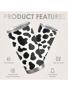 20 Oz Tumbler Mug, Stainless Steel Insulated Coffee Travel Tumbler Mug With Lid, Christmas Birthday Gift For Mom Dad Friends Bestie - Cow Skin - 查看 2