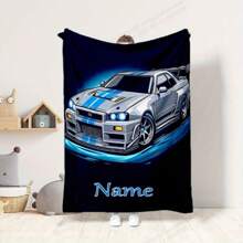 Customizable Fast And Furious Flannel Blanket, Soft Polyester Knit, Digital Print, Cozy All-Season Throw, With Personalized Name, For Napping, Camping, Travel, Glam Style, Easy Care, Cozy Home Blanket Car Enthusiast Gift Custom Cozy Blanket