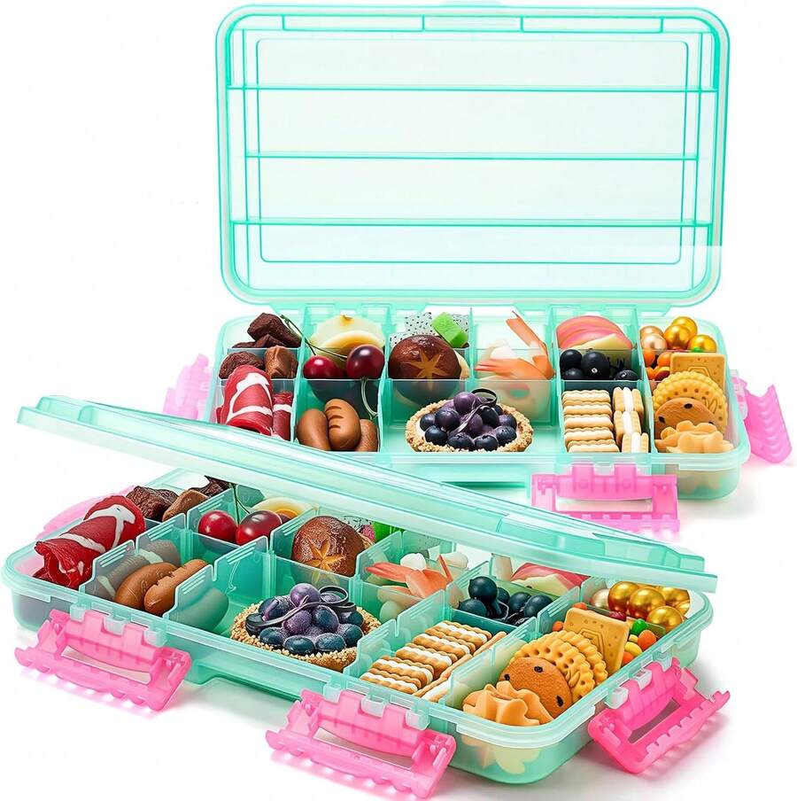 2 Pcs Large Snack Box Containers Waterproof Charcuterie Tackle Box, 17 Adjustable Compartments, 14 X 9 Inch Meal Prep Container Tray With Lid For Travel, Beach, Parties & Tailgating, Dishwasher Safe - Multicolor - View 1