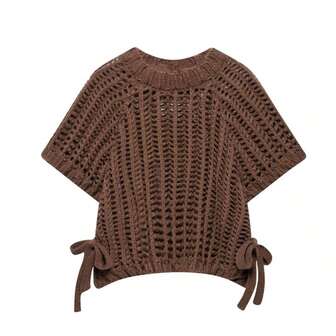 ZEVITY 女士时尚侧系带镂空休闲针织毛衣，下摆开衩设计厚针织套头衫 SW2515，秋冬