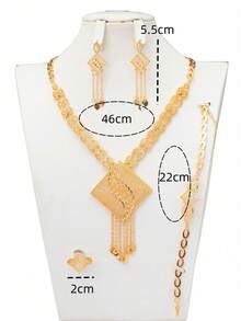 5pcs Diamond Geometric Element Choker Necklace Set, Golden Plated 18K Champagne Color, French Romantic Luxury Dubai Style, Suitable For Bride, Wedding, Party, Holiday Gift For Lover, Mother